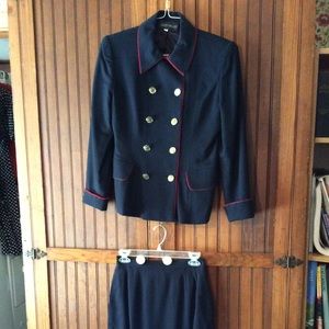 Vintage blue wall with red trim